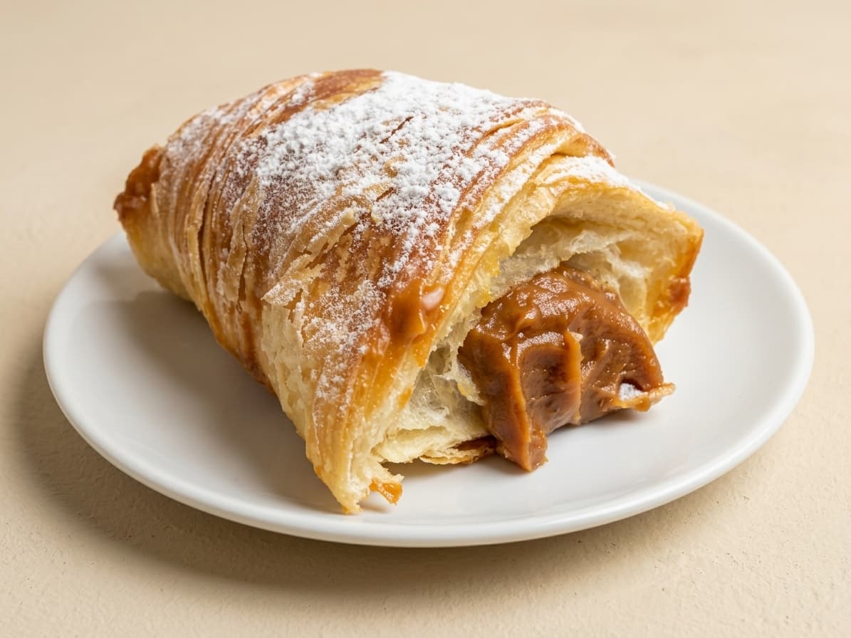 Canoncito relleno de dulce de leche, espolvoreado con azúcar impalpable