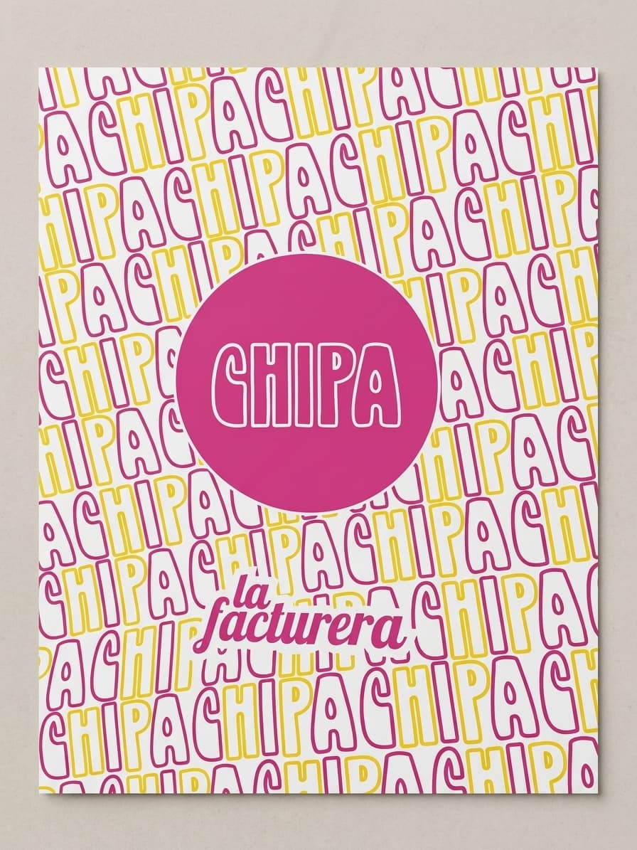 Bolsa de chipá de La Facturera, con estampado repetido y el logo de la marca